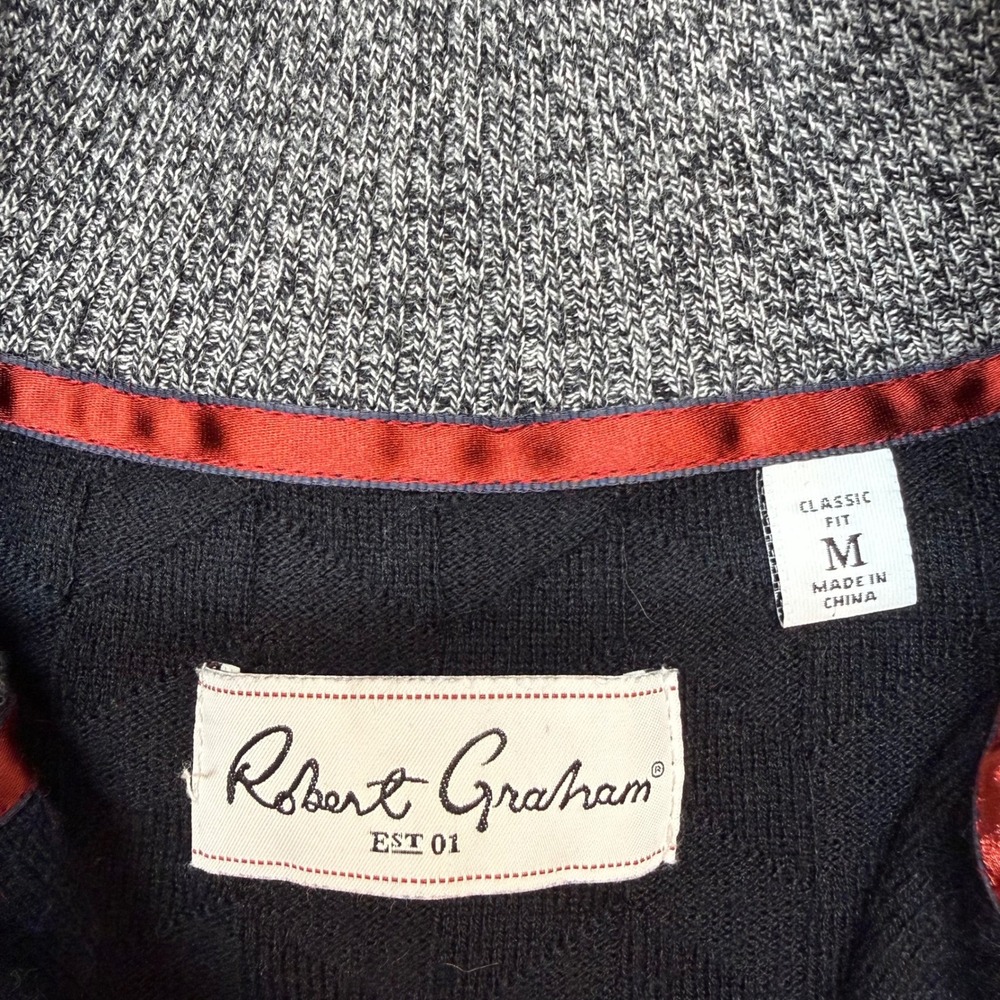 Robert Graham Wool Blend Black Cable Knit Quarter Zip Sweater Medium Luxe - Picture 3 of 12